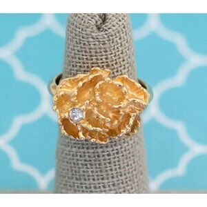 Vintage Art Nouveau Coral Rhinestone Ring Size 5 by Avon - R16